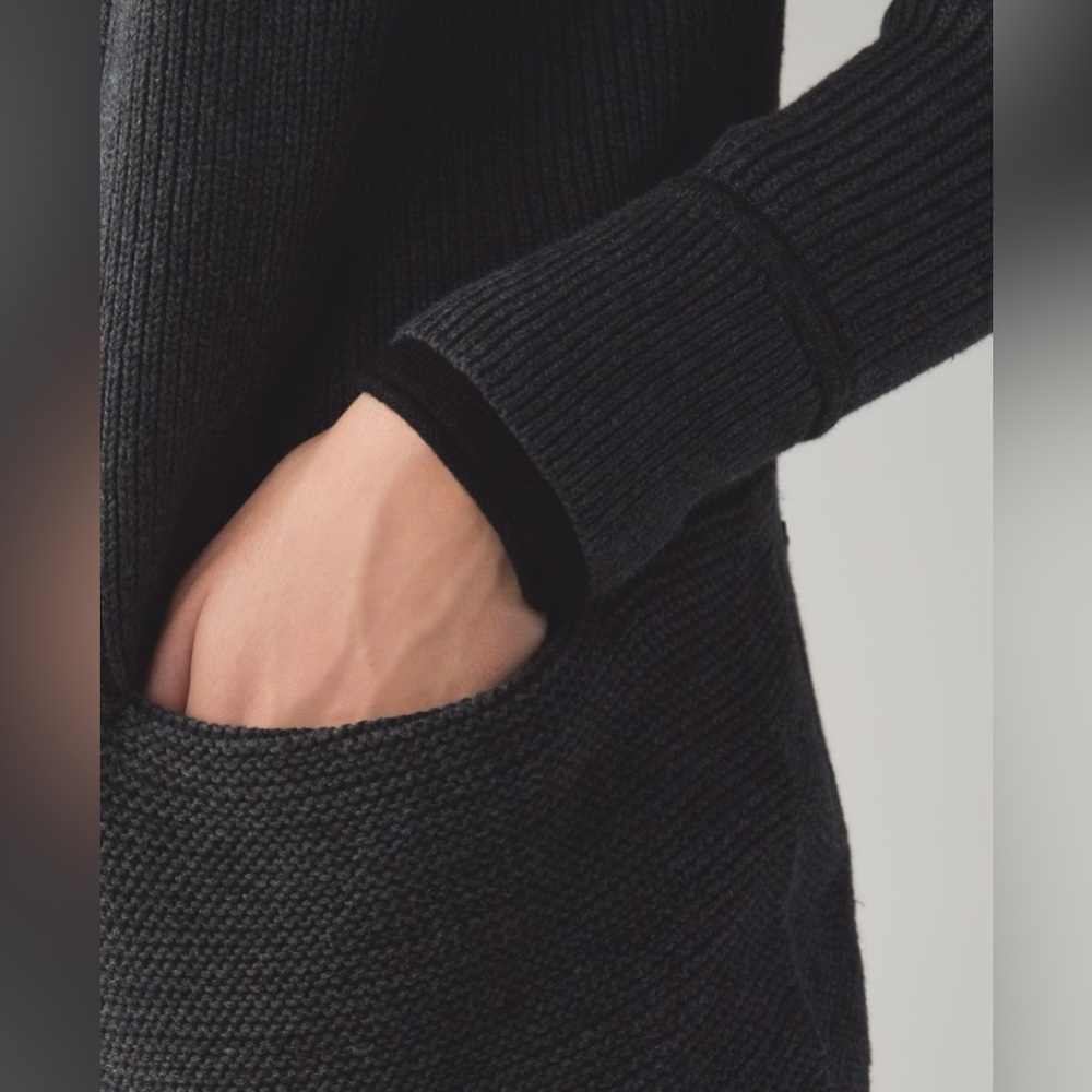 LULULEMON HEATHERED BLACK COTTON BLEND KNIT COZY CARDIGAN SIZE 10 - Picture 3 of 12